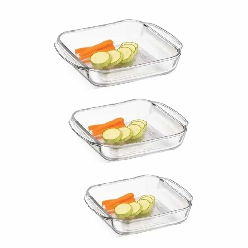 Set 3 Asaderas Cuadradas de Vidrio para Horno
