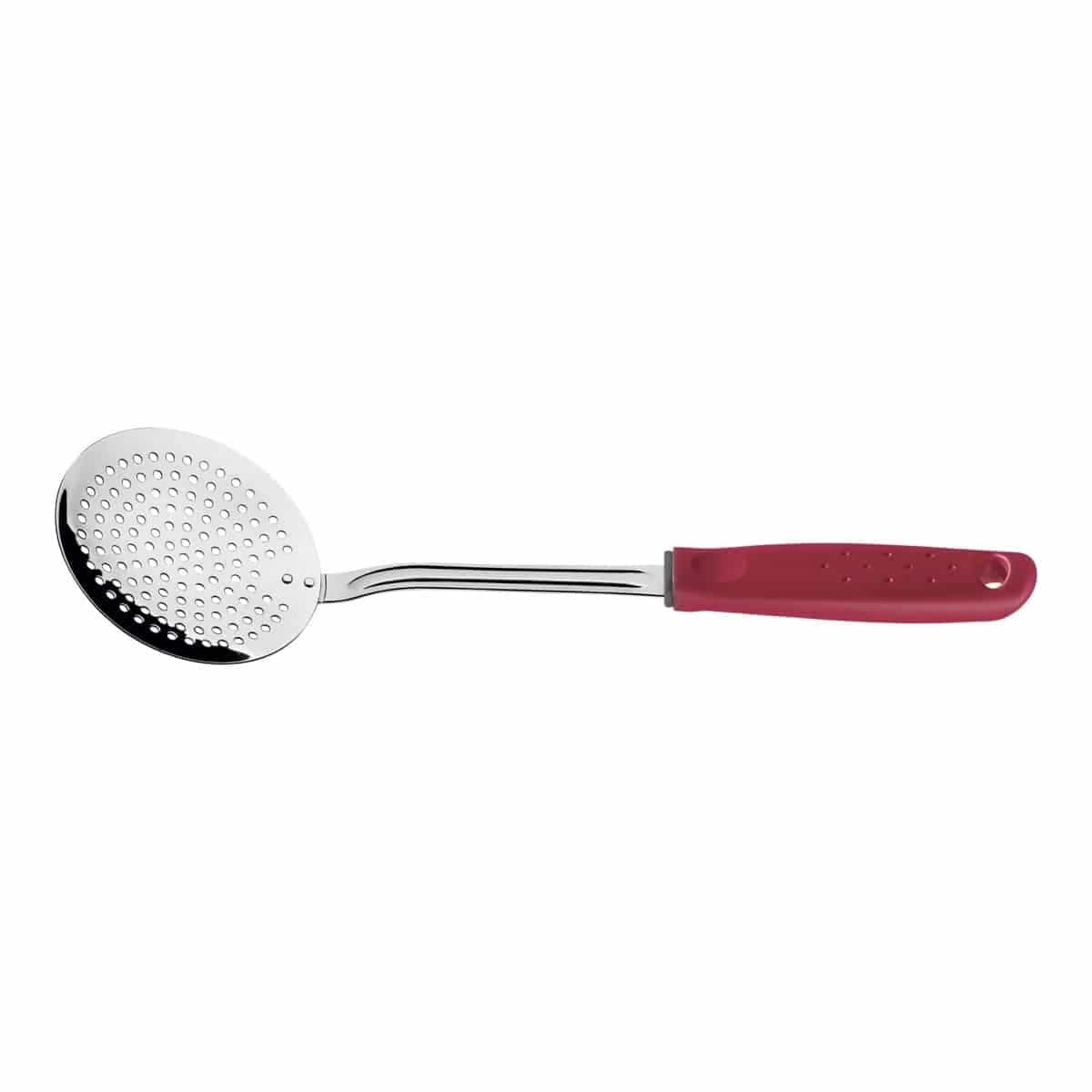 Espumadera Tramontina Utilità de acero inoxidable 33.6 cm con mango rojo