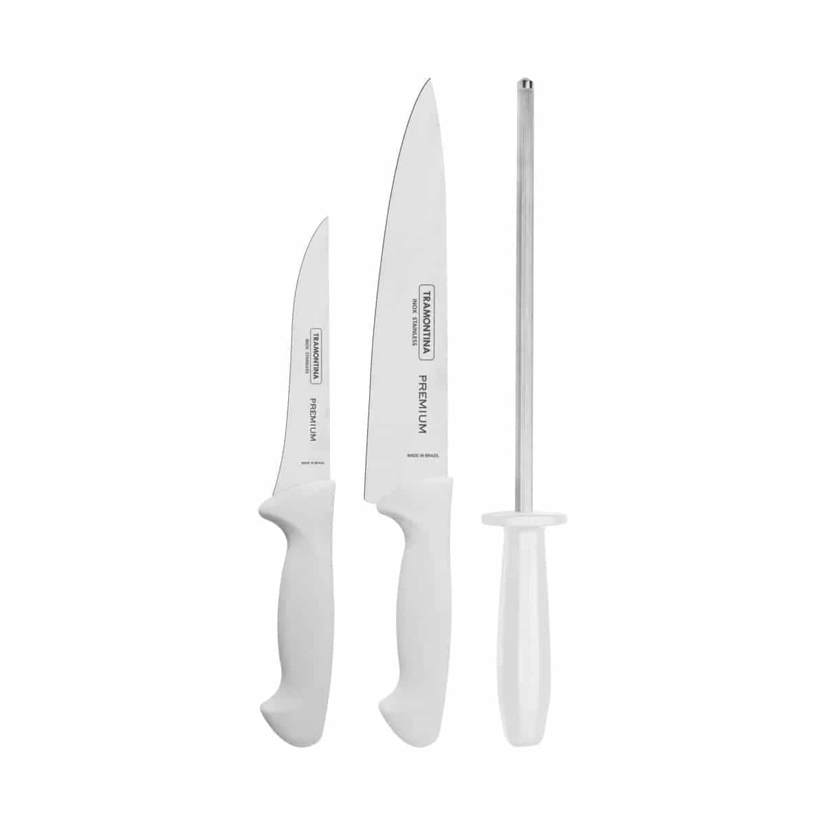 Juego de cuchillos con chaira Tramontina Premium 3 piezas blanco