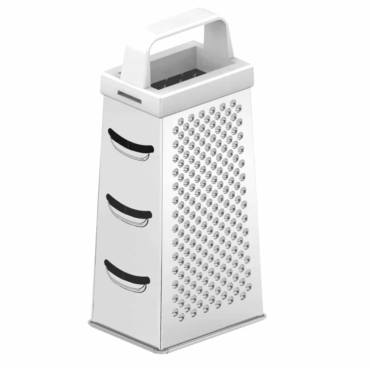Rallador de 4 caras Tramontina Utilità de acero inoxidable 22.6 cm de alto con asa blanca