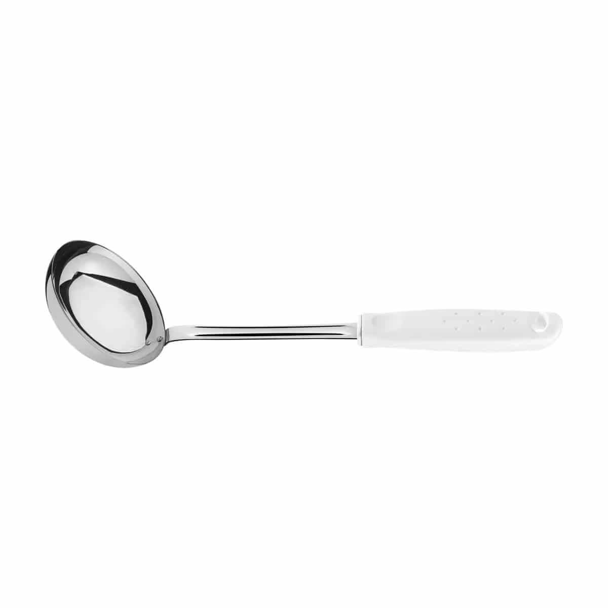 Cucharón Tramontina Utilità de acero inoxidable 30.8 cm con mango blanco