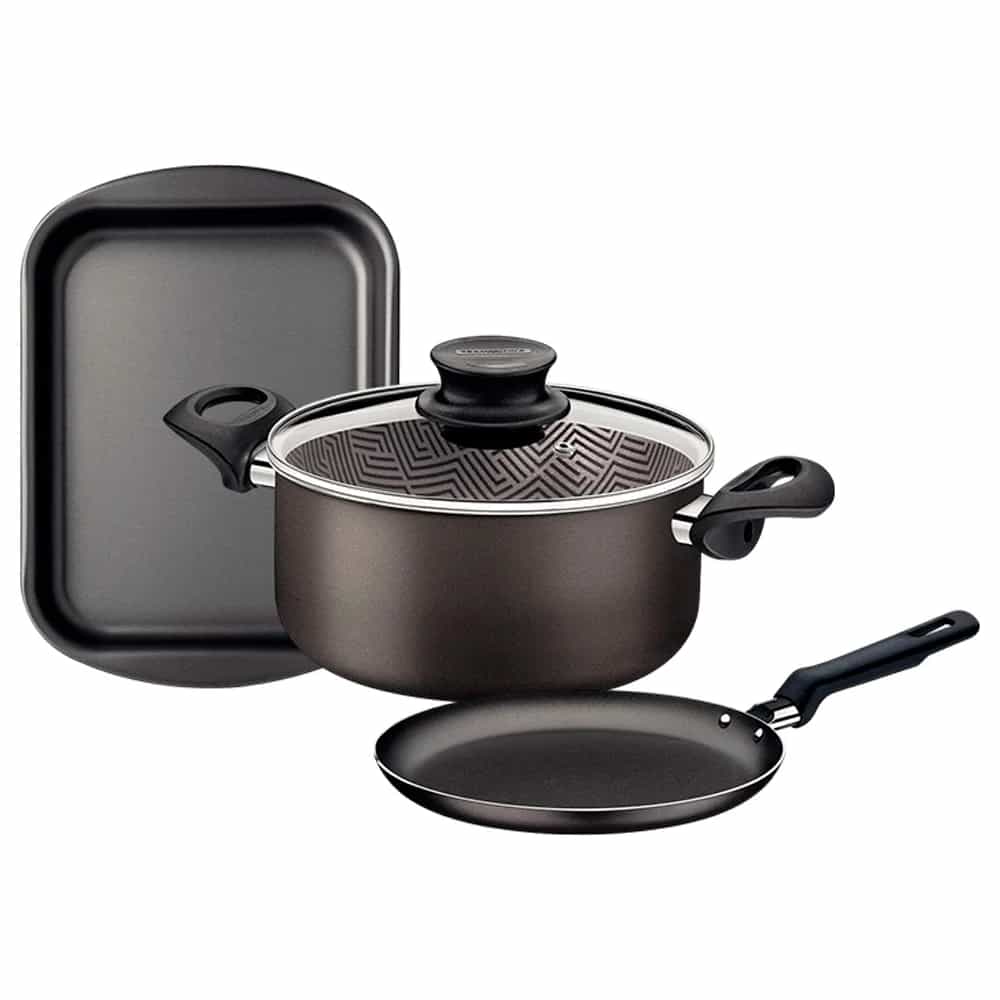 Juego Tramontina Kit Olla Asadera Panquequera 3 Pzs Teflon