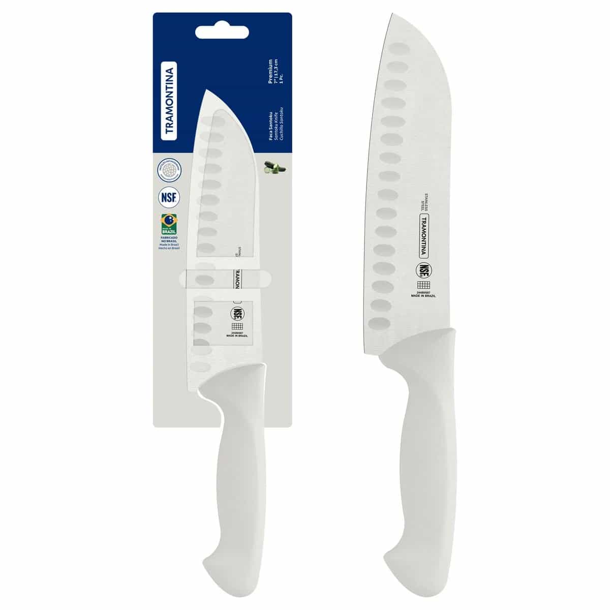 Cuchillo Santoku Tramontina Premium de acero inoxidable 7 pulgadas blanco
