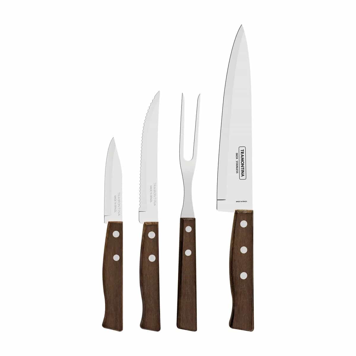 Juego de cuchillos con tenedor trinchante Tramontina Tradicional con mango de madera 4 piezas