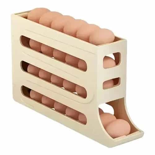 Huevera Plástica Diseño Deslizante Organizador 4 Niveles Beige