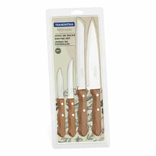 Juego De 4 Cuchillos Tramontina Dynamic Acero Inoxidable Mango Madera