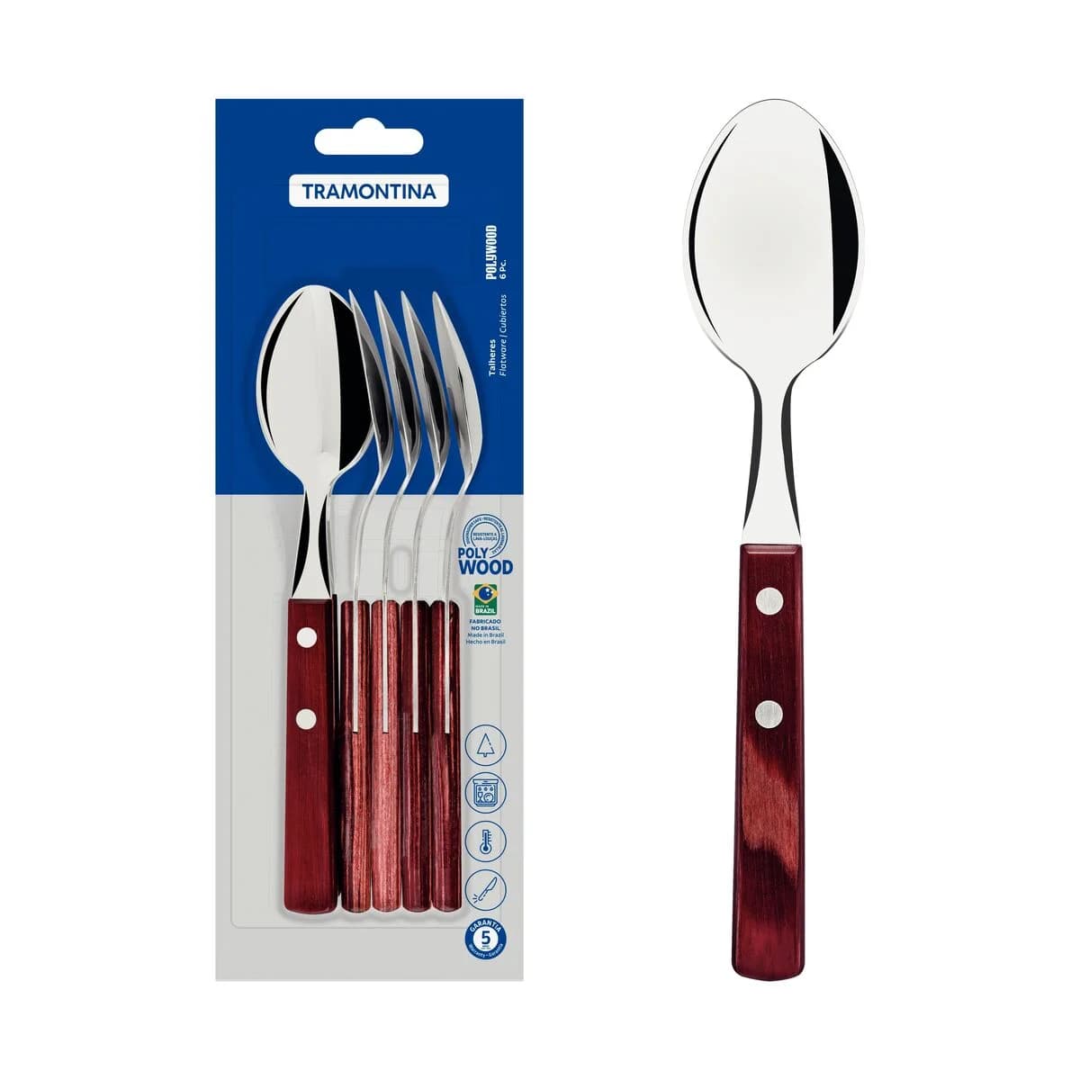 Cuchara De Mesa Tramontina Polywood Acero Inox X6 Unid — miniatura 2