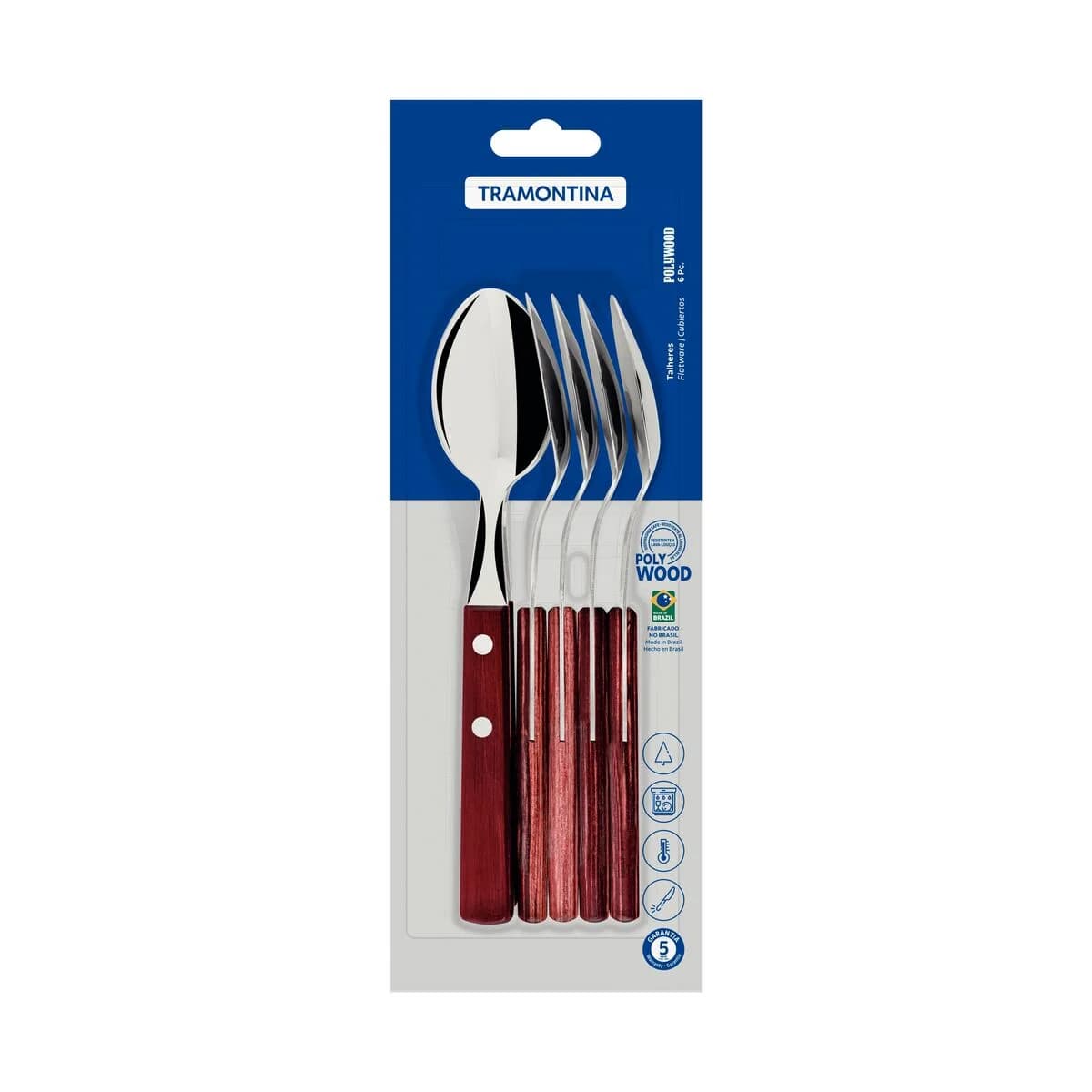 Cuchara De Mesa Tramontina Polywood Acero Inox X6 Unid — miniatura 3