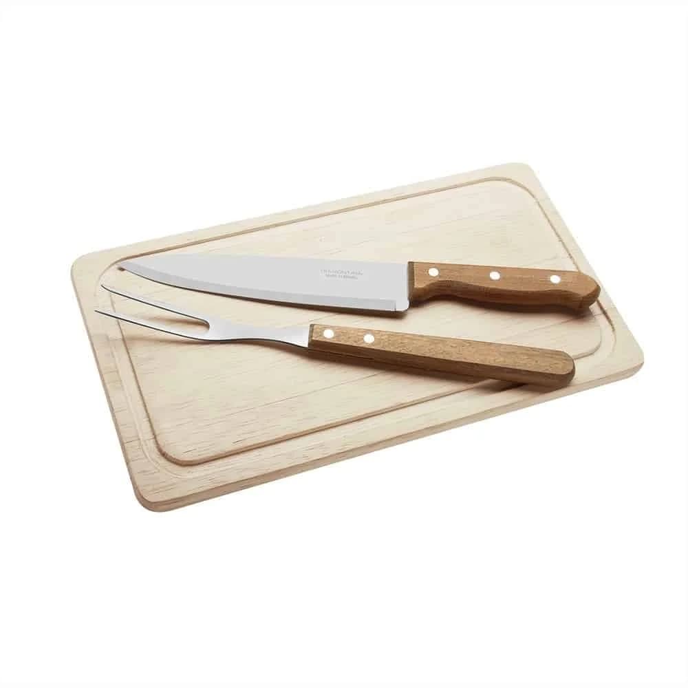 Juego De Asado Tramontina Tabla Cuchilla Tenedor 3 Piezas — imagen 1 de 2