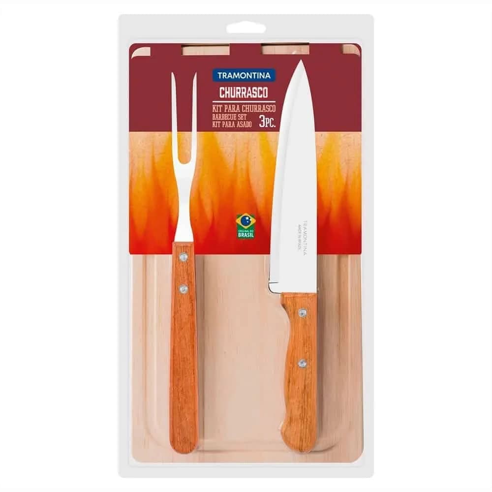 Juego De Asado Tramontina Tabla Cuchilla Tenedor 3 Piezas — miniatura 2
