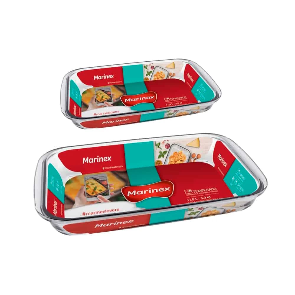 Set Asaderas Vidrio Marinex Rectangular Horno 2 Piezas