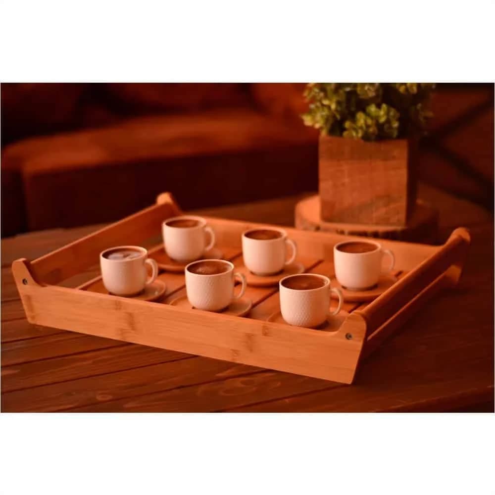 Juego Taza Cafe Porcelana Con Platillo Bambu 12 Piezas — miniatura 2