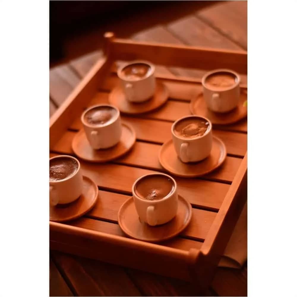 Juego Taza Cafe Porcelana Con Platillo Bambu 12 Piezas — miniatura 3