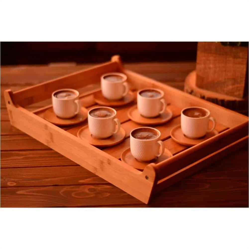 Juego Taza Cafe Porcelana Con Platillo Bambu 12 Piezas — miniatura 4