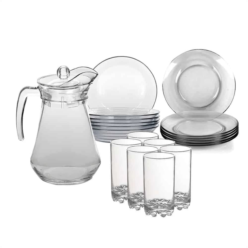 Juego Vajilla 19 Piezas Platos Vasos Jarra 1500 Ml Vidrio — imagen 1 de 1