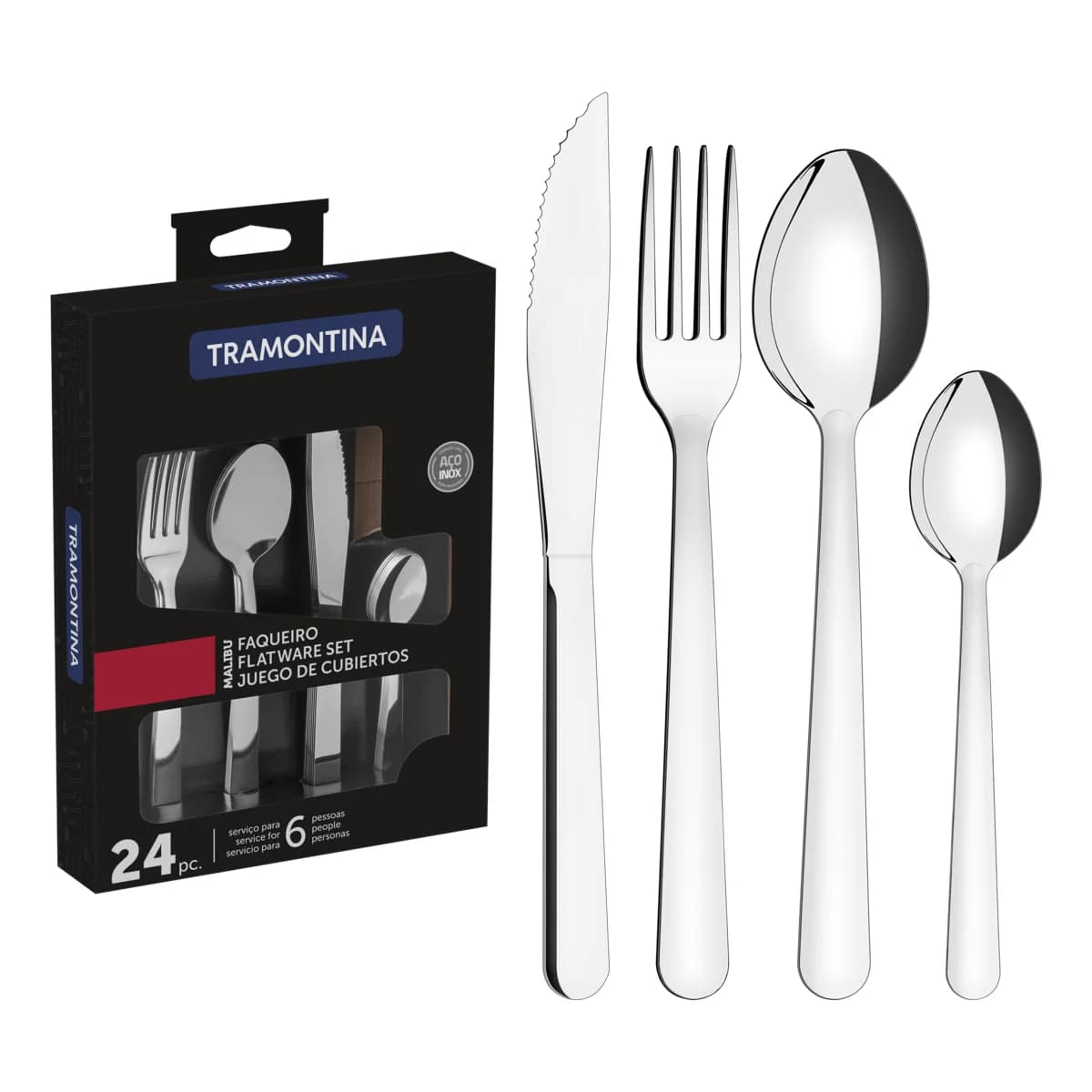 Juego De Cubiertos Tramontina Malibu Acero Inox 24 Piezas — imagen 1 de 5
