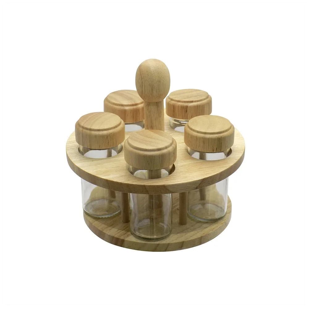 Juego Set De 5 Especieros Giratorio Con Soporte Madera — imagen 1 de 1