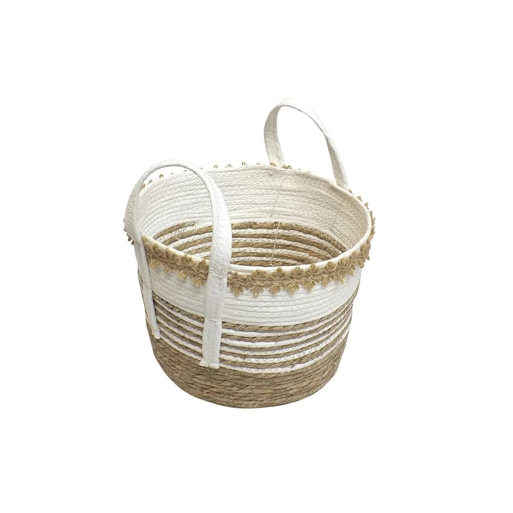 Cesto Tejido Canasto Con Asas 33 Cm X 26 Cm Blanco Natural — imagen 1 de 2