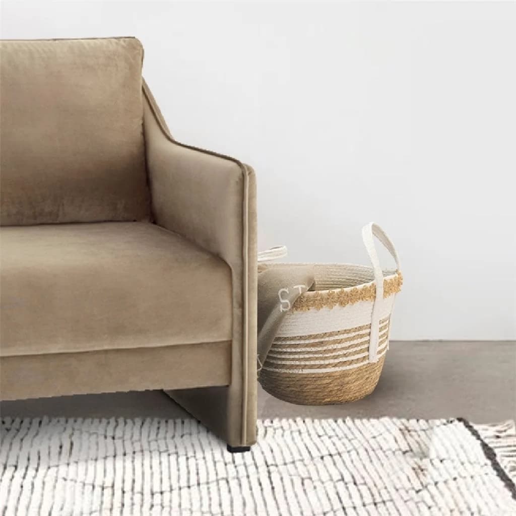 Cesto Tejido Canasto Con Asas 33 Cm X 26 Cm Blanco Natural — miniatura 2