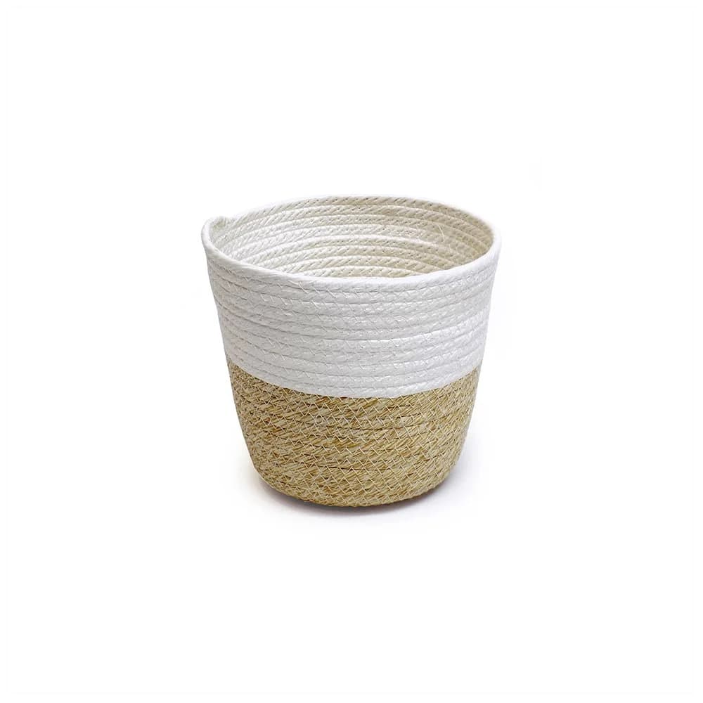 Cesto Tejido Canasto Maceta 22 Cm X 18 cm Blanco Beige — imagen 1 de 1