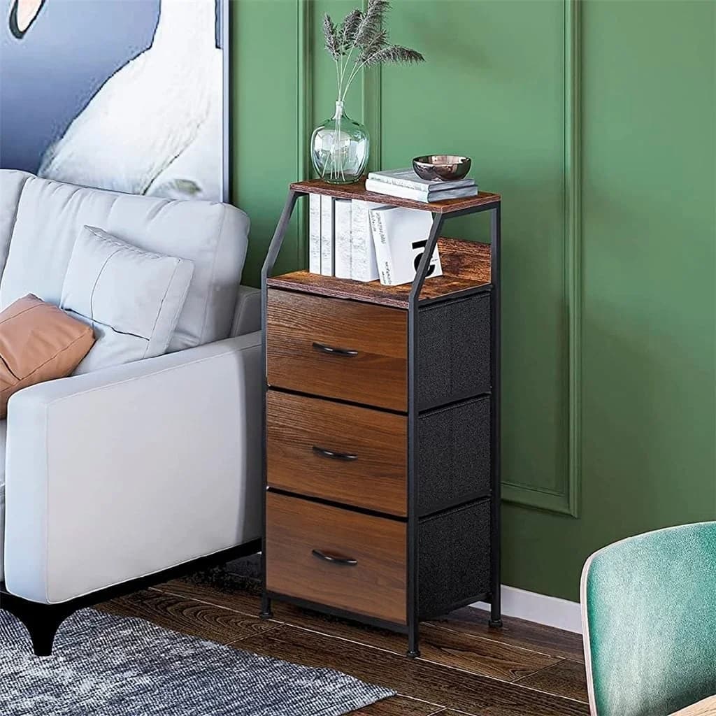 Mueble Organizador Tela Acero Y Madera 3 Cestos Cajones — miniatura 2