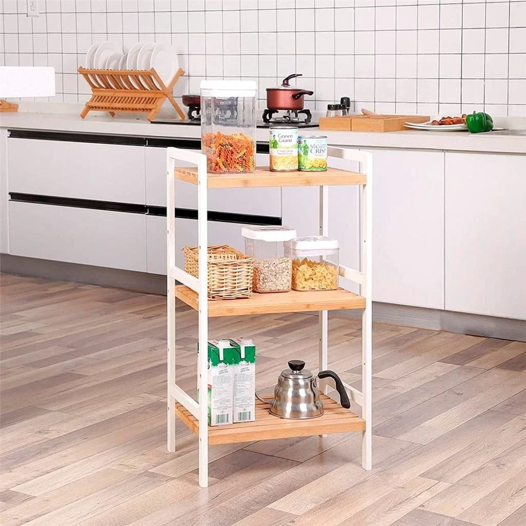 Estanteria Alacena 3 Estantes Bambu Mdf Blanco Cocina Baño — miniatura 2