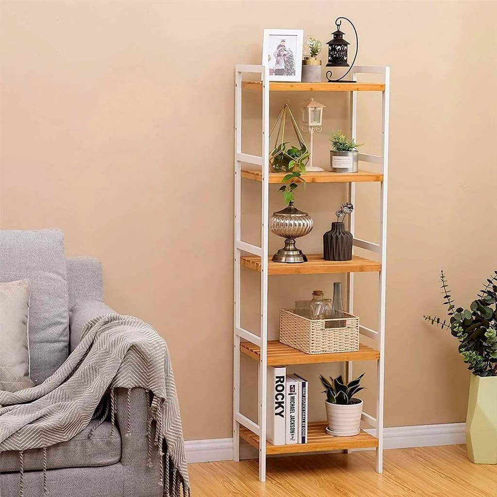 Estanteria Alacena 5 Estantes Bambu Mdf Blanco Cocina Baño — miniatura 2