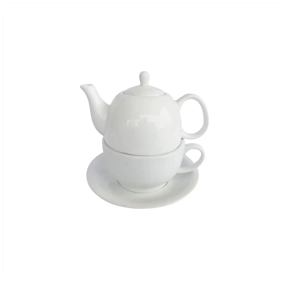 Tetera De Porcelana 350 Ml Con Plato Y Taza 3 Piezas — imagen 1 de 1