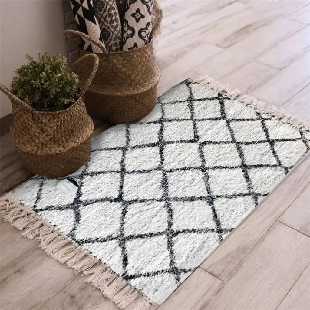 Alfombra Con Flecos 80 Cm X 50 Cm Color Blanco Negro — imagen 2 de 2