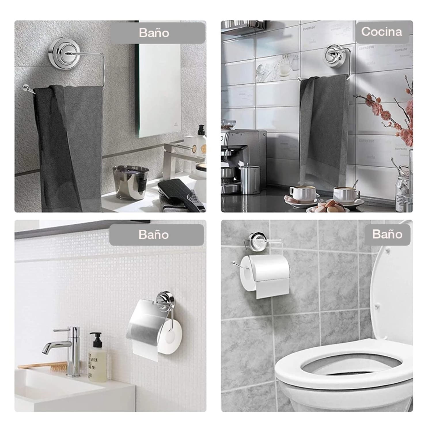 Porta Papel Higienico Soporte C/ventosa Pared En Acero Inox — miniatura 3