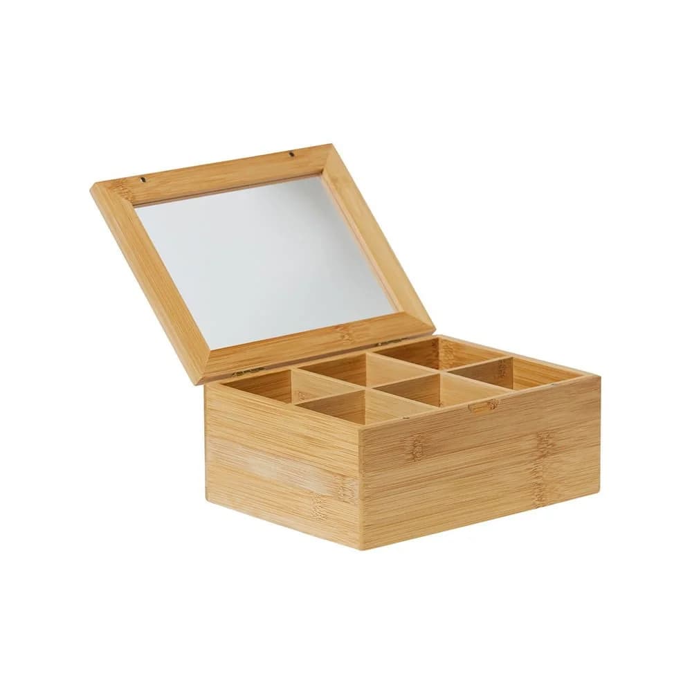 Caja De Te 6 Divisiones Rectangular De Bambu 25 X 17 X 8cm — imagen 1 de 1