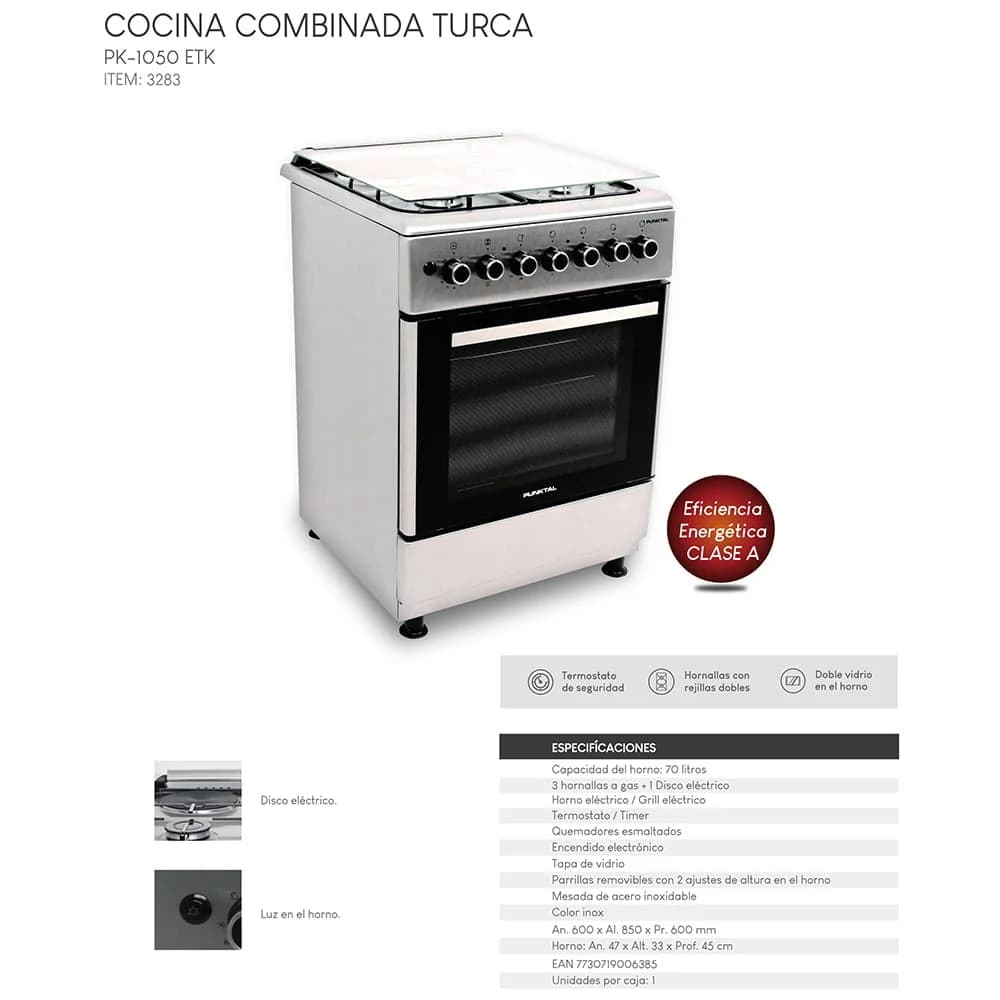 Cocina Punktal Turca Pk-1050 Etk4 Gas Hornallas Inox 70l — miniatura 3
