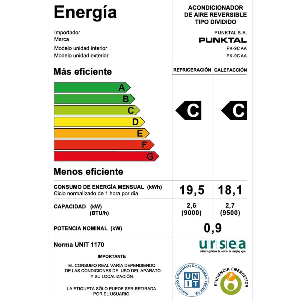 Aire Acondicionado Punktal 9000 Btu Eficiencia C — miniatura 2