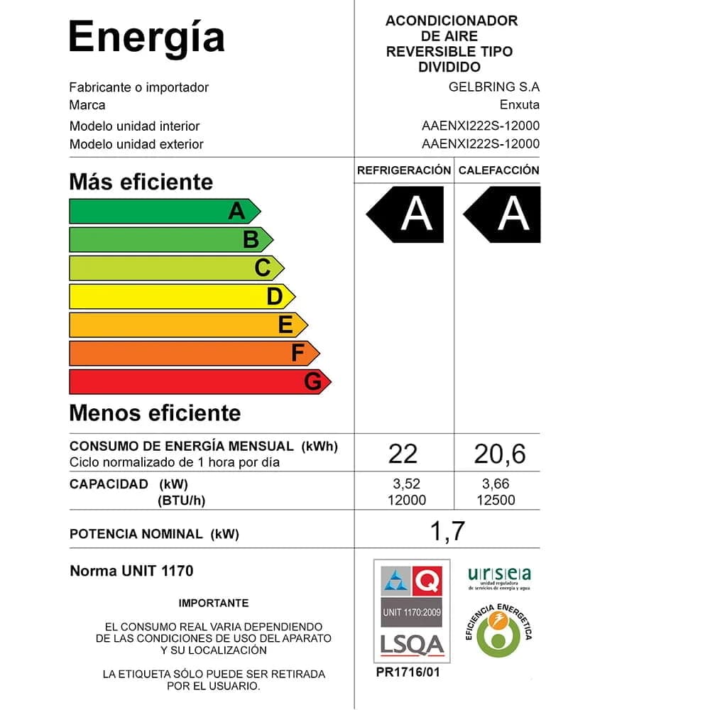 Aire Acondicionado Enxuta Split Inverter 12000 Btu Smart — imagen 4 de 4