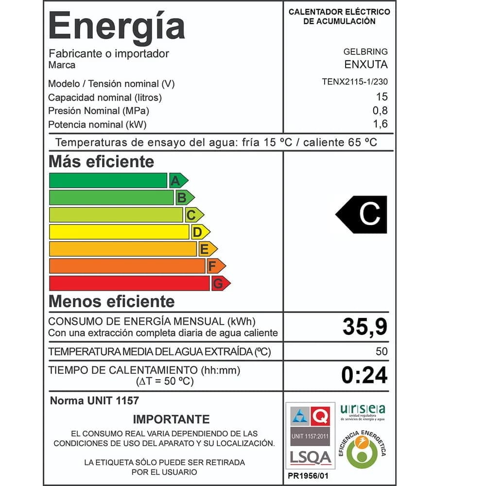Termotanque Calefon Enxuta 15 Litros De Acero Ef Clase C — miniatura 2