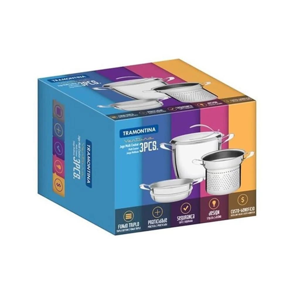 Olla Tramontina Acero Inoxidable Vaporera Colador 3 Piezas — miniatura 2