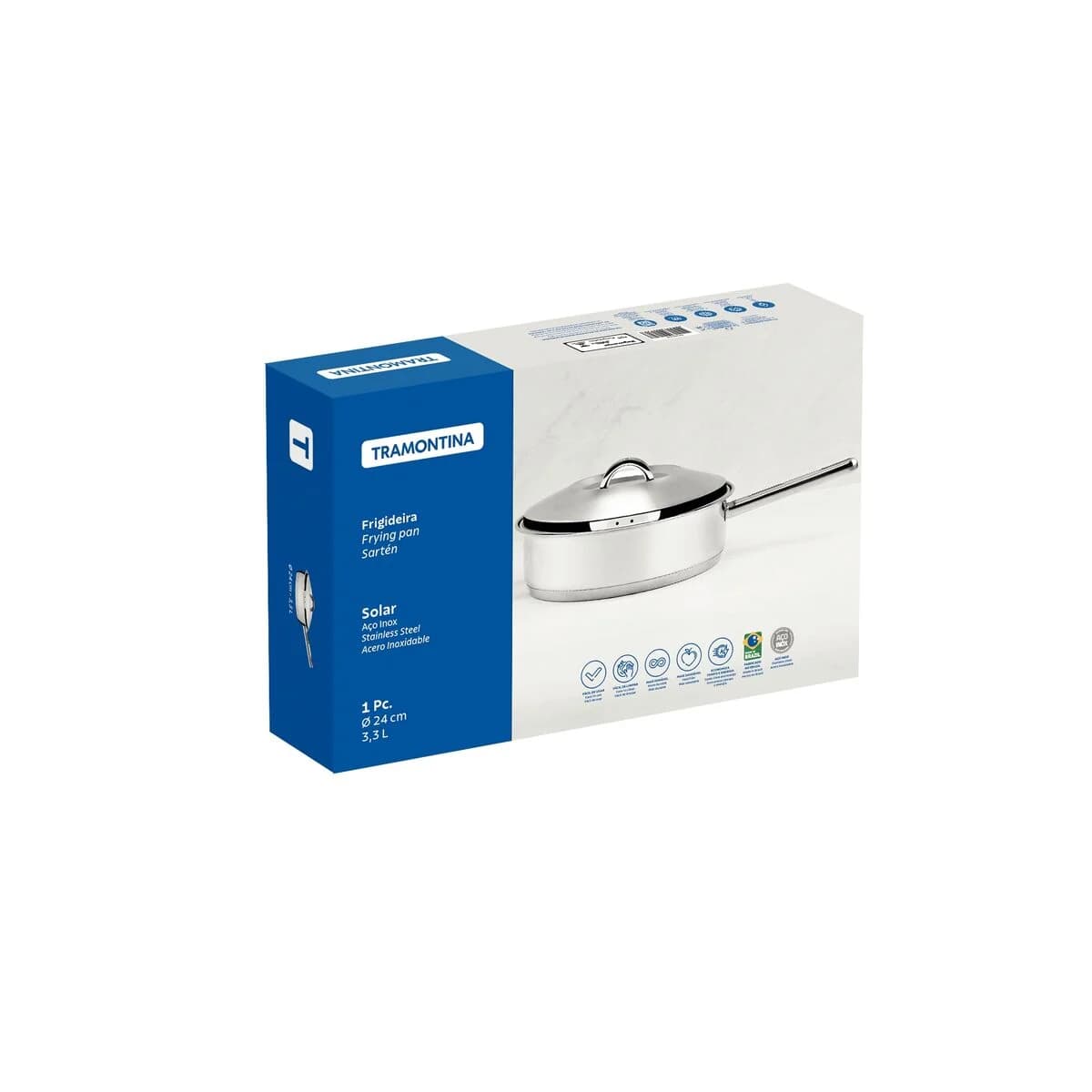 Sarten Con Tapa Tramontina Induccion 24 Cm Acero Inoxidable — miniatura 2