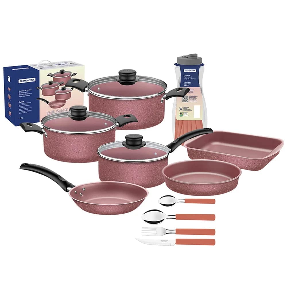 Juego De Ollas Bateria Tramontina Rosa 25 Piezas Asaderas — imagen 1 de 5