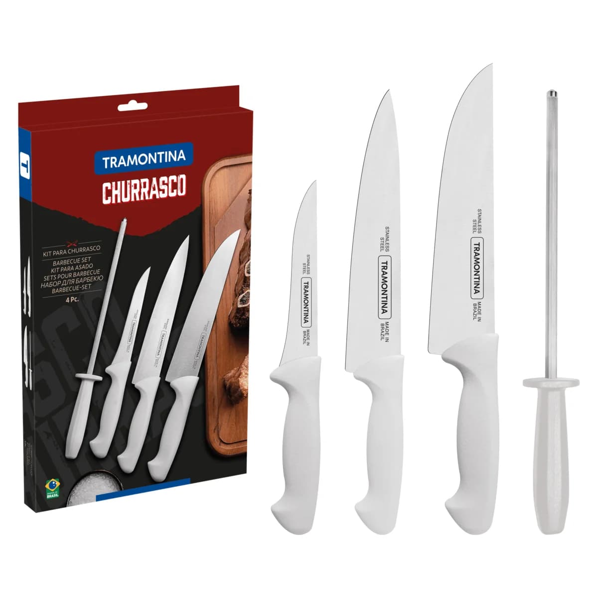 Juego De Cuchillas Con Chaira Tramontina Churrasco 4 Piezas — miniatura 2