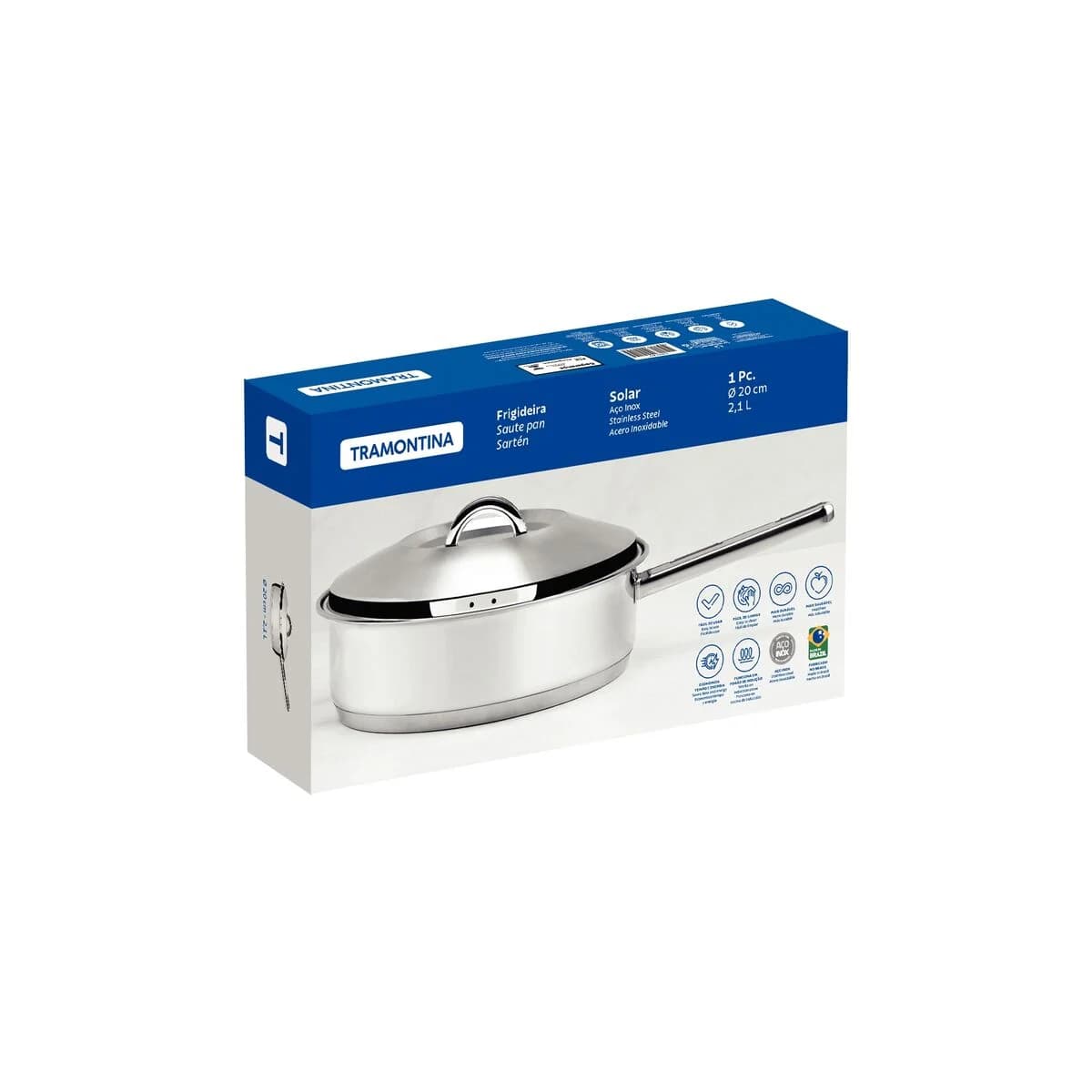 Sarten Con Tapa Tramontina Induccion 20 Cm Acero Inoxidable — miniatura 2