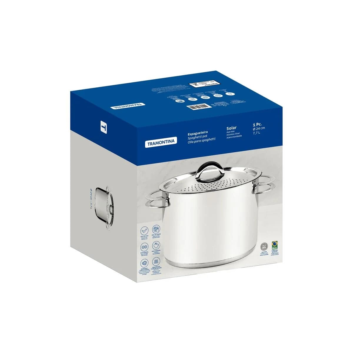 Olla De Pasta Tramontina Acero Inox Induccion 7,7 Lts Solar — miniatura 2