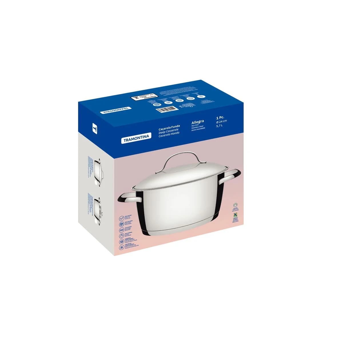 Olla Tramontina Acero Inox Induccion 24 Cm 5.7 Lts Allegra — miniatura 2