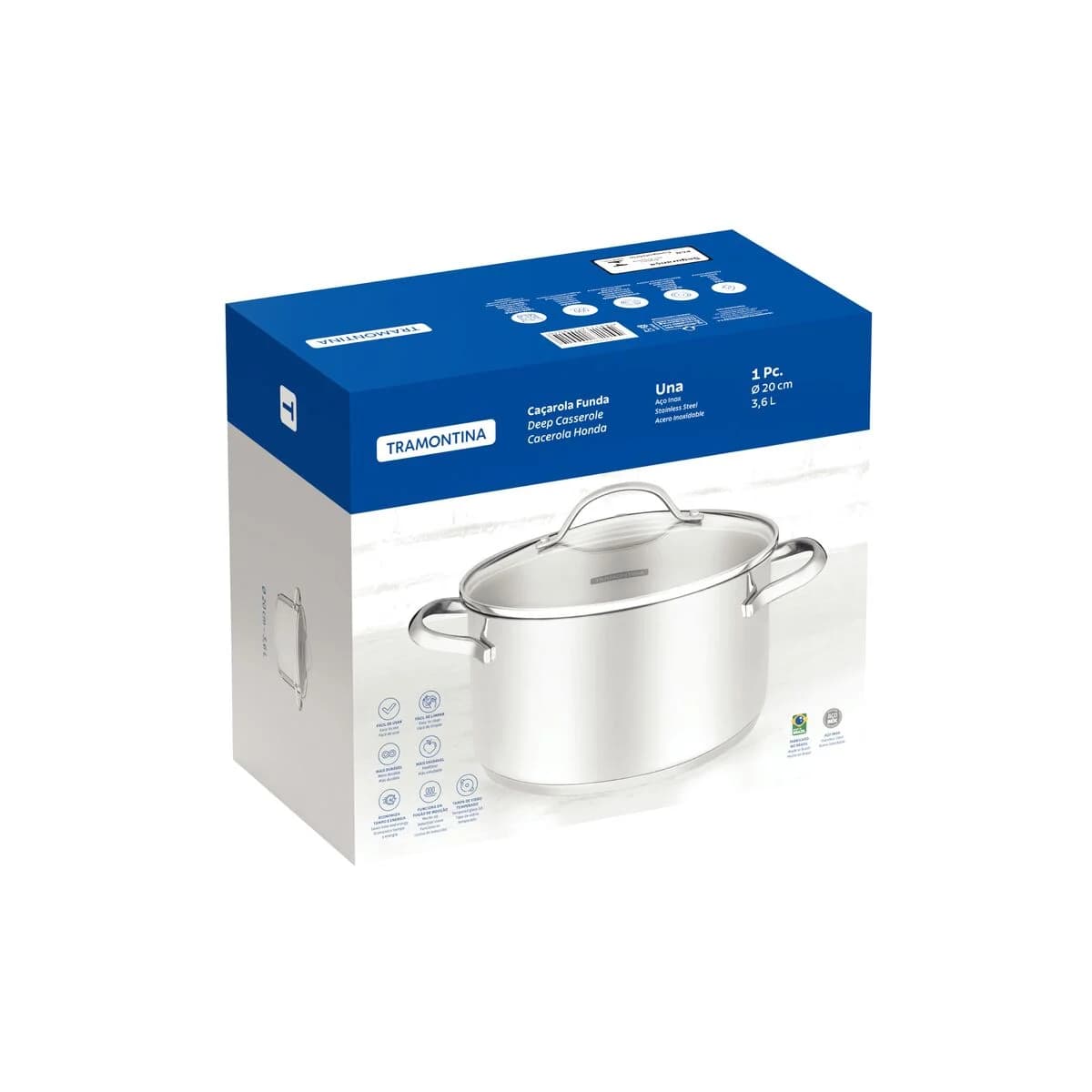 Olla Tramontina Induccion 20 Cm 3,60 Litros Acero Inox Una — miniatura 2