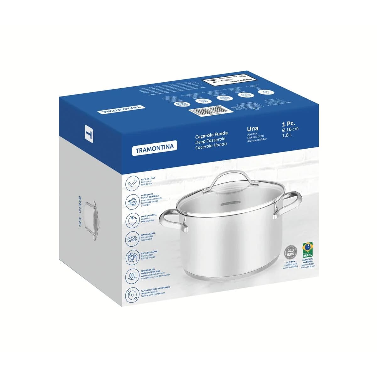 Olla Tramontina Induccion 16 Cm 1,80 Litros Acero Inox Una — miniatura 2