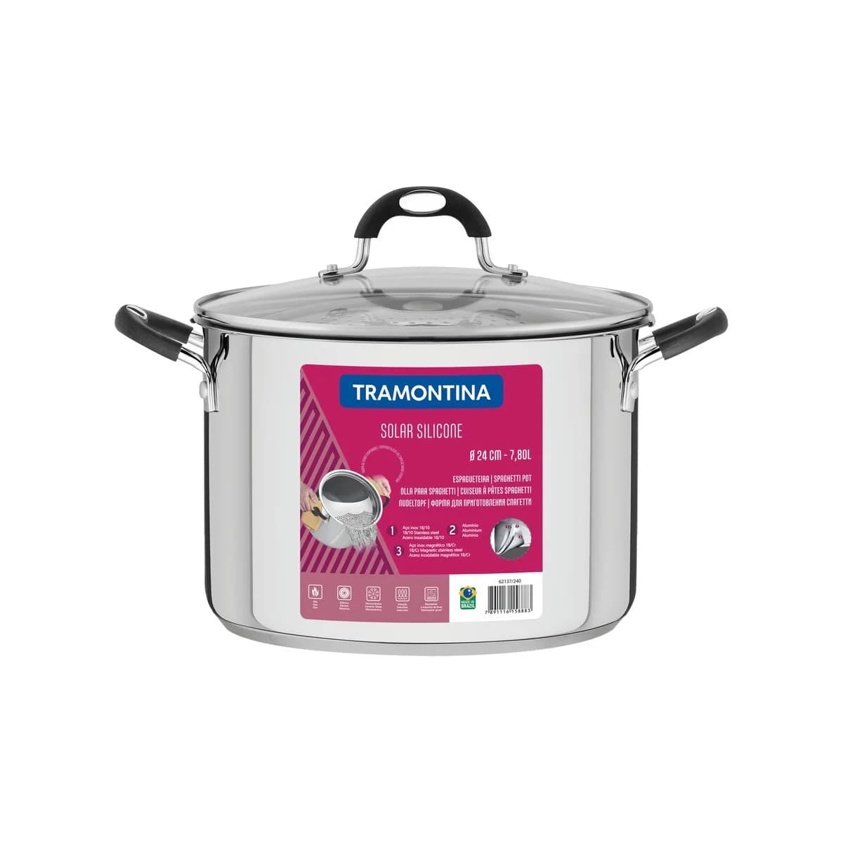 Olla De Pasta Tramontina Acero Inox Induccion Solar 6 Litros — miniatura 2
