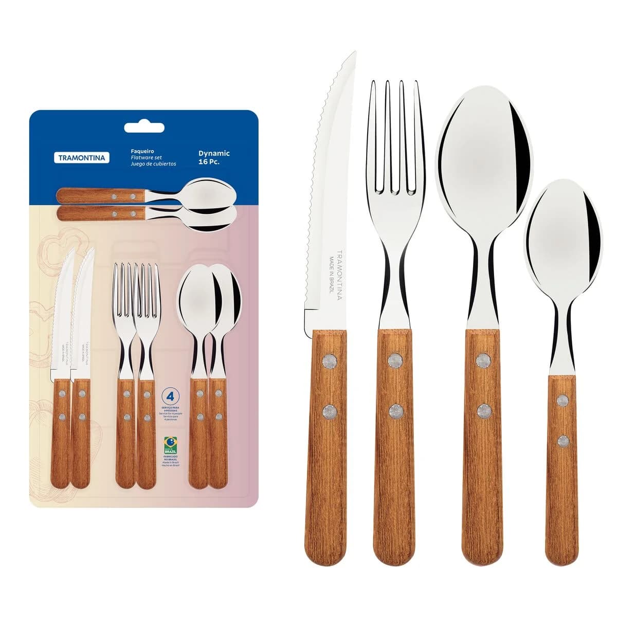 Juego De Cubiertos Tramontina Dynamic Madera 16 Piezas — miniatura 2