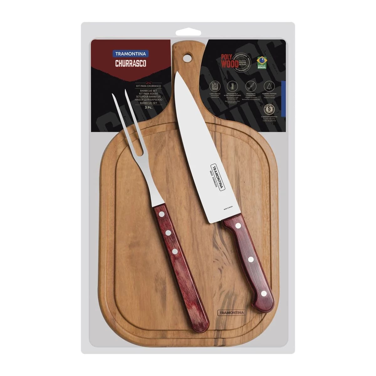 Juego De Asado Tramontina Polywood Cuchilla Tabla 3 Piezas — imagen 1 de 2