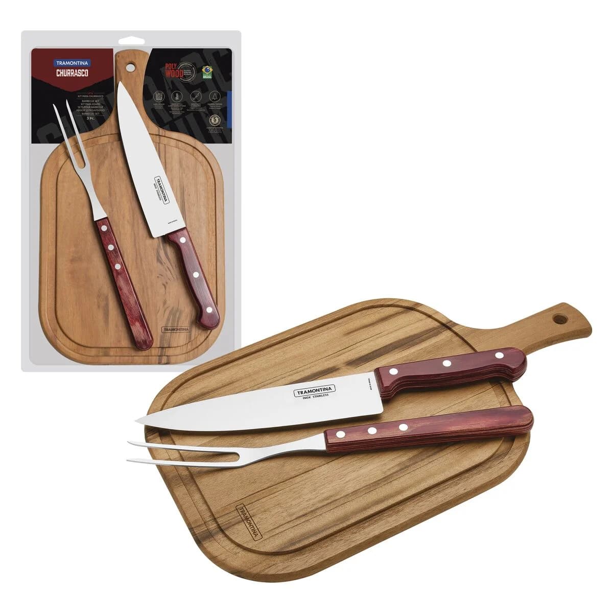 Juego De Asado Tramontina Polywood Cuchilla Tabla 3 Piezas — miniatura 2