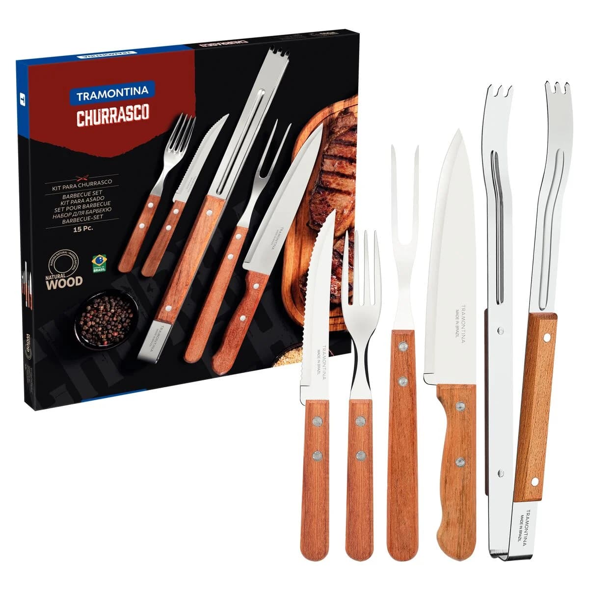 Juego De Asado Tramontina 15 Piezas Dynamic Madera Parrilla — imagen 1 de 3