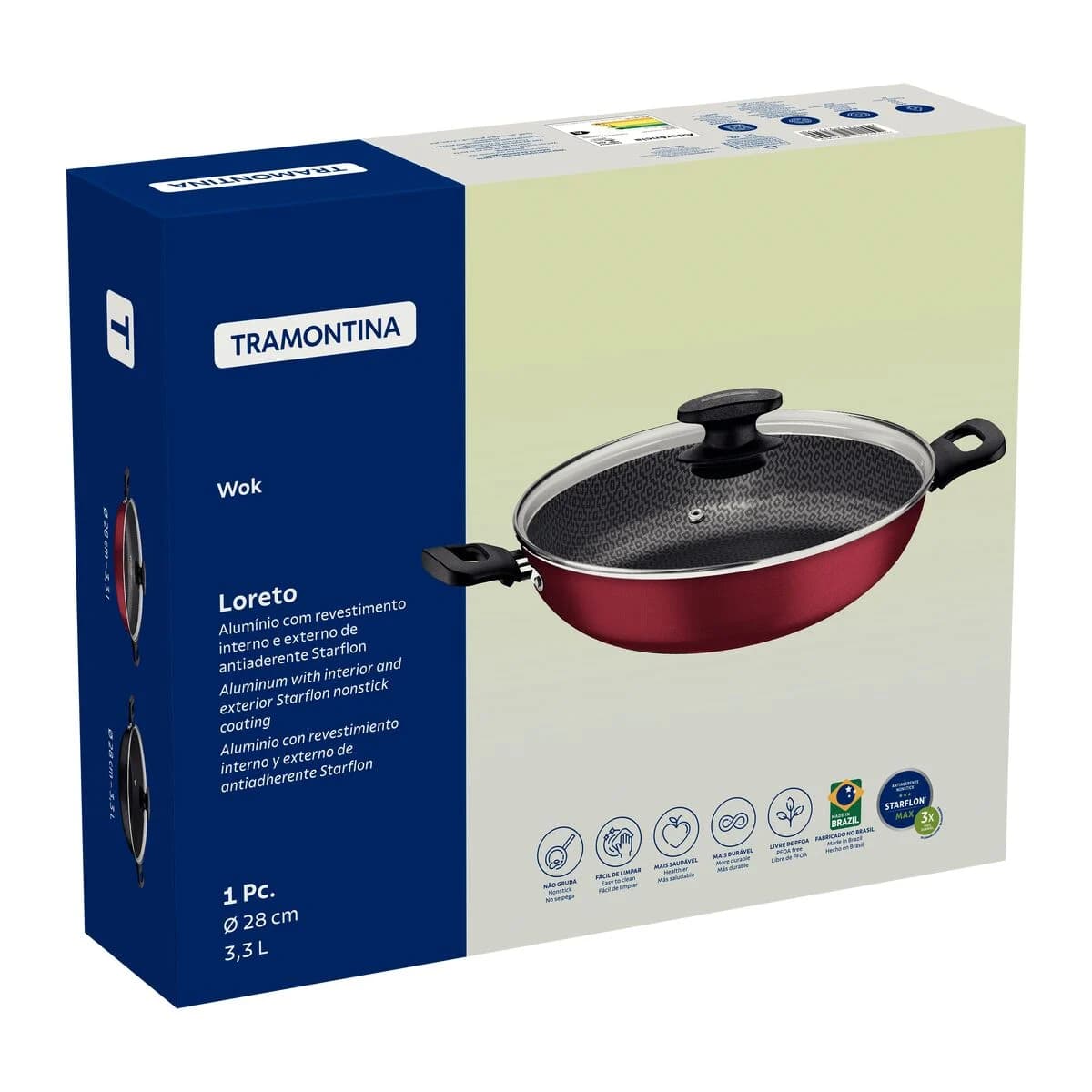 Wok Tramontina Antiadherente Loreto 28 cm 3,3 Litros — imagen 2 de 4